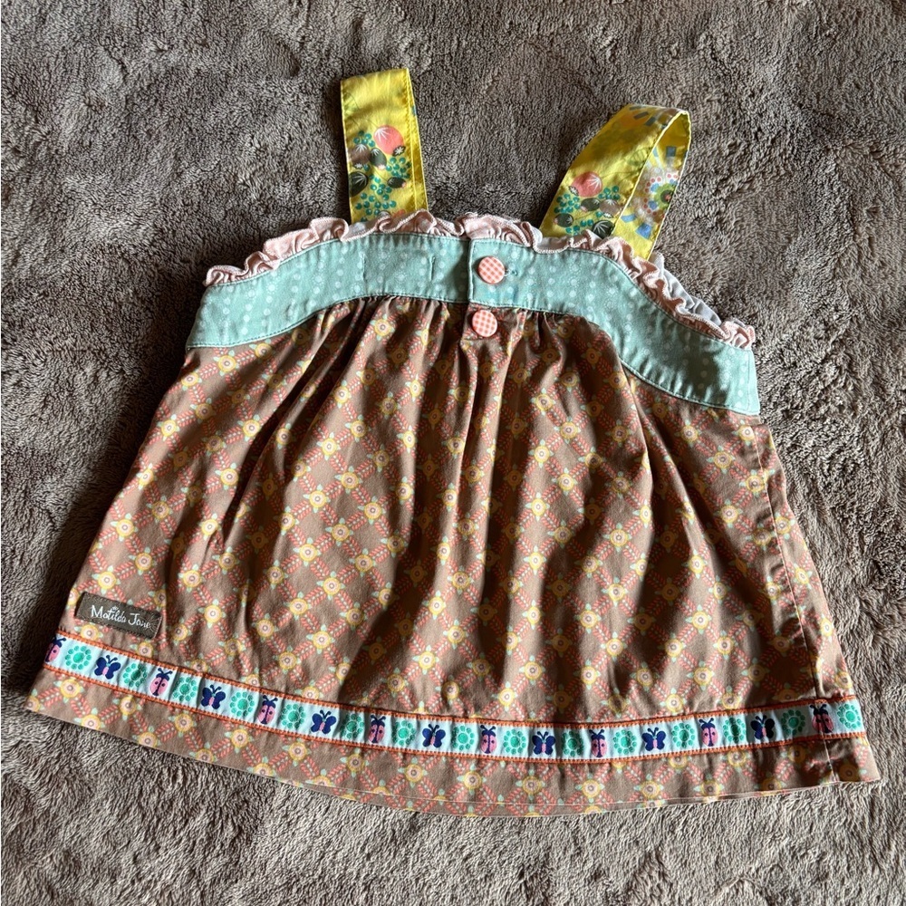 Matilda Jane Girls Mixed Media Floral Tunic Top Butterfly Trim Size 2 - Picture 3 of 4